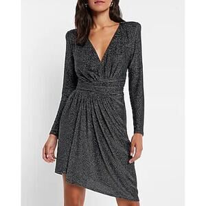 New! Express Metallic‎ Draped V-Neck Mini Dress, women size XL